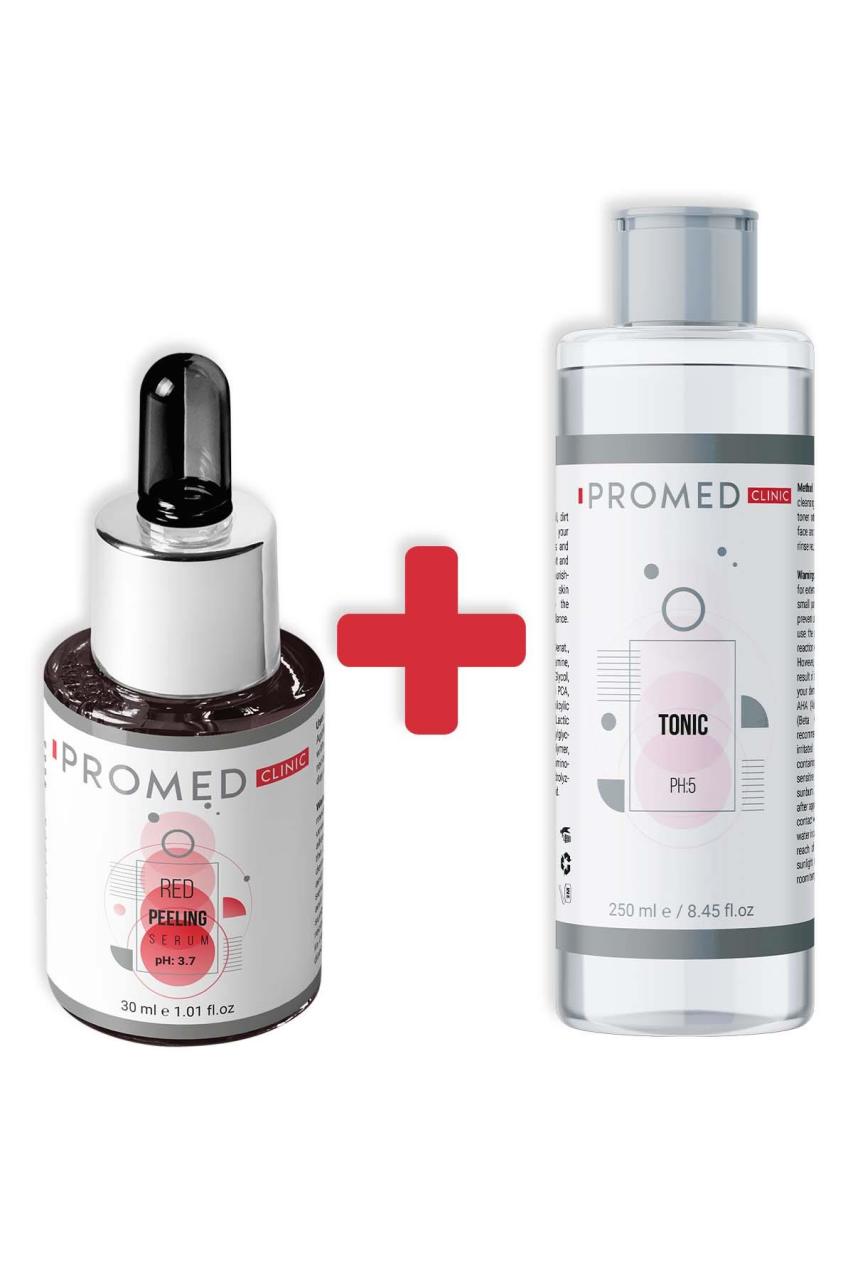 Cilt Yenileyici Akne Karşıtı Kırmızı Peeling Serum 30 ml + Kir ve Makyaj Kalıntılarını Temizleyici Tonik 250 ml