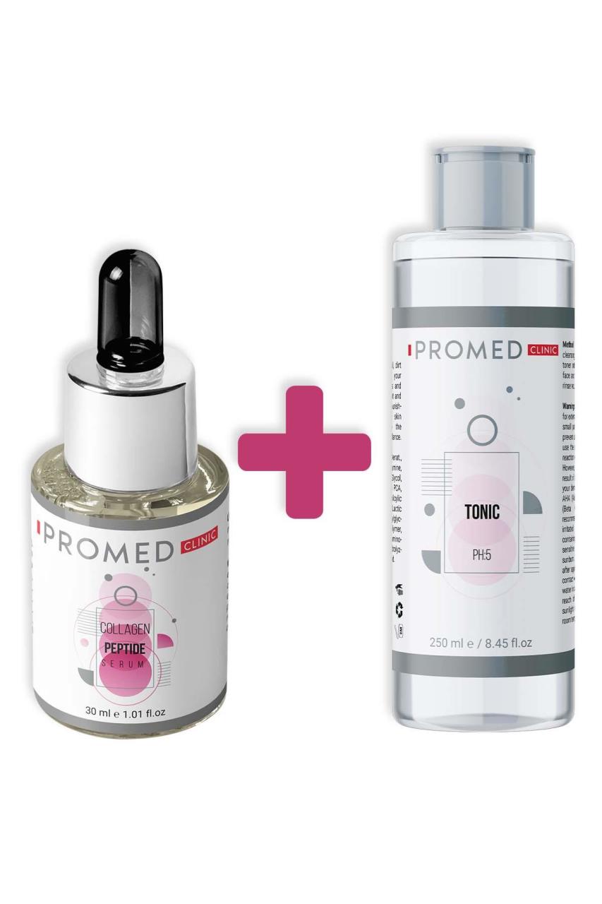 Kırışıklık Karşıtı Peptit Kolajen Serum 30 ml + Kir ve Makyaj Kalıntılarını Temizleyici Tonik 250 ml