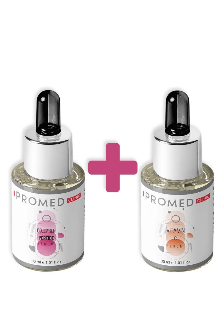 Kırışıklık Karşıtı Peptit Kolajen Serum 30 ml + C Vitamini ve Leke Önleyici Serum 30 ml
