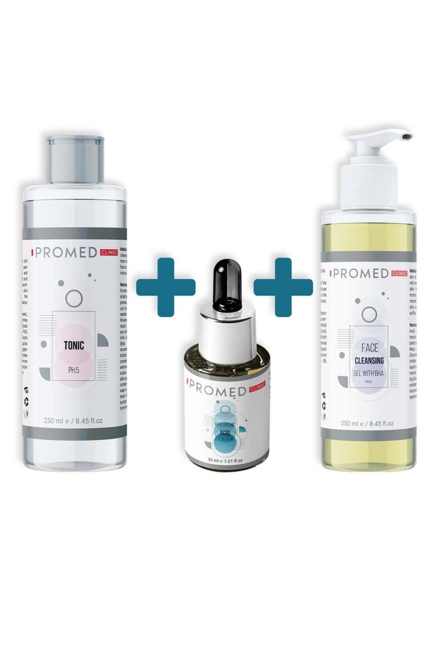 Yaşlanma Karşıtı Hyaluronic Serum 30 ml  +  Kir ve Makyaj Kalıntılarını Temizleyici Tonik 250 ml  +  Yüz Temizleme Jeli Yağlı ve Karma Ciltler İçin 250 ml