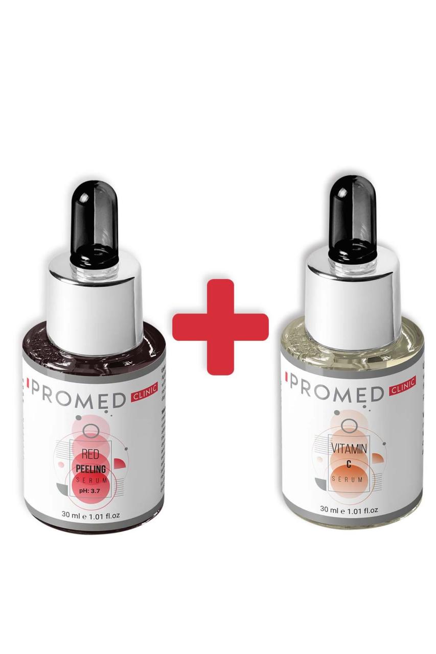Cilt Yenileyici Akne Karşıtı Kırmızı Peeling Serum 30 ml + C Vitamini ve Leke Önleyici Serum 30 ml